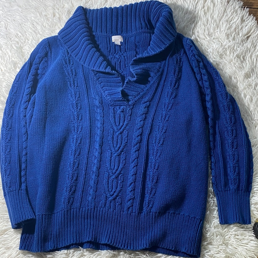 Caslon Blue Cable Knit V-Neck Sweater
